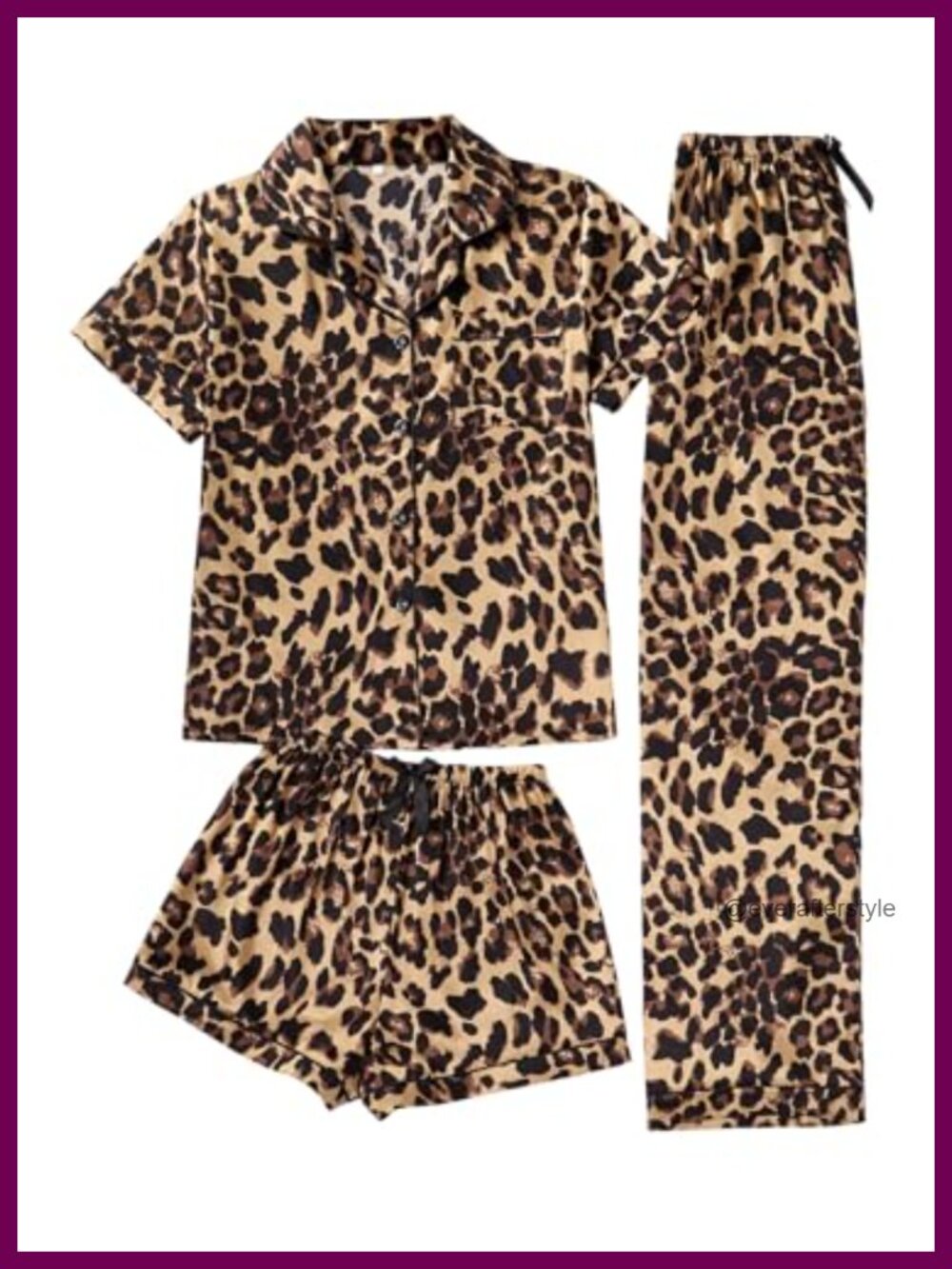 3 Piece Cheetah Print Pajama Set Leopard Sleepwear Lounge Set
